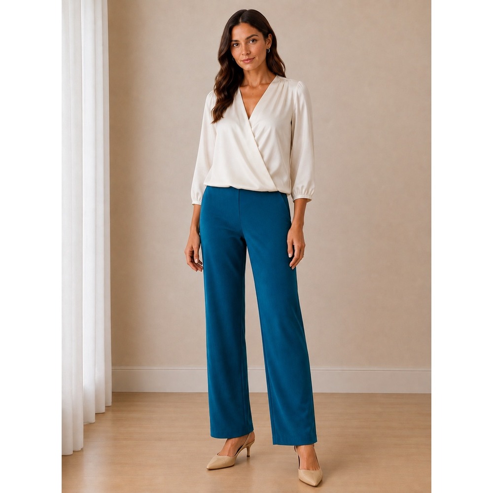 Chico's Slinky Teal Blue Pull On Straight Leg Pants Size 0 Regular